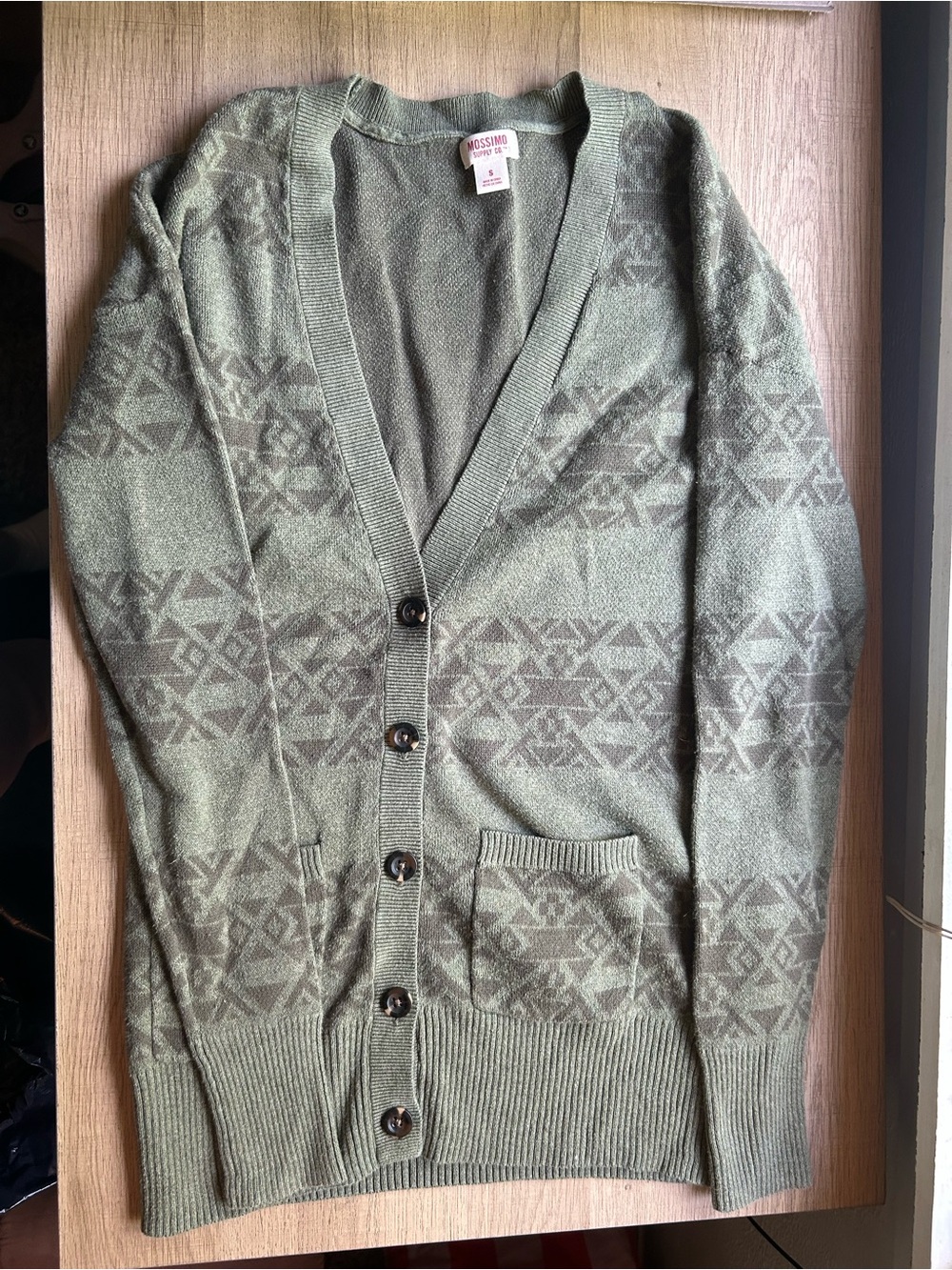 Mossimo Supply Co. Olive Green Geometric Knit Button Cardigan